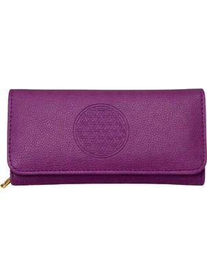 Adelina Bags Yaşam Çiçeği Baskılı Şans Cüzdanı Kağıt Bozuk Para ve Kartlık Bölmeli Mor Kadın Cüzdan