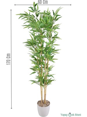 Yapay Çiçek Sitesi Yapay Kırçıllı Yaprak Bambu Ağacı 170 cm (Beyaz Saksılı)