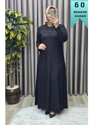 Elmas Tesettür Kadın Giyim Büyük Beden Jakarlı Yaka Modelli Elbise