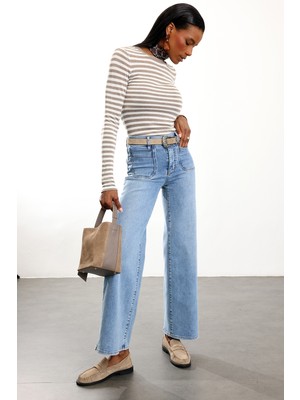 5in1Canpolat Mavi Cep Detaylı Palazzo Jean