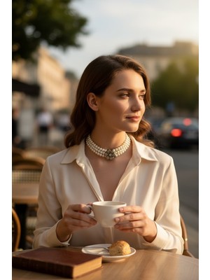 Fayra Accessories Kristal Taşlı Çiçek Figür Inci Kolye