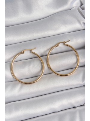 Belle Fusion Mey Ithalat® 316 Çelik Gold Renk 33 mm Kadın Halka Model Kadın Küpe
