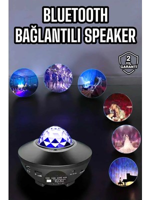 Belle Fusion Mey Ithalat® Çocuklara Özel Şarjlı Bluetooth Hoparlör Parti LED Lambası Yıldızlı Projeksiyon