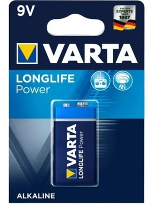 Varta Longlife Power Alkalin 9V Pil 6LR61, MN1604, K9V-1, 9 Volt