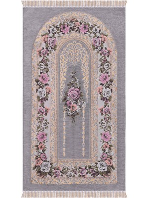 Bursa İpek Gri Mihrap Desen Kabartmalı Özel Dokuma Seccade