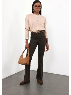 5in1Canpolat Kahverengi Full Likra Toparlayan Flare Jean 7578