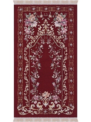Bursa İpek Bordo Gülbahçe Desen Kabartmalı Özel Dokuma Seccade