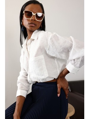 5in1Canpolat Beyaz Taş Detaylı Tensel Gömlek 18126