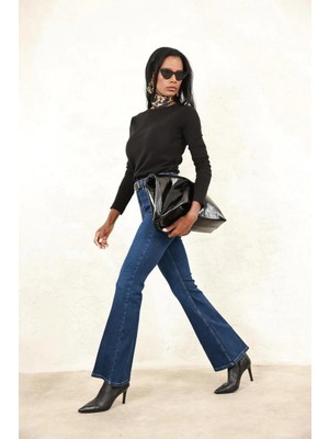 5in1Canpolat Koyu Mavi Full Likra Toparlayan Flare Jean 7578