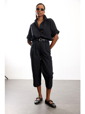 5in1Canpolat Siyah Salaş Gömlek Pantolon Takım 1009