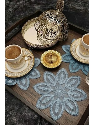 Çt Çeyizci Tekstil Sunumluk Peçete, Kokteyl Peçetesi, Kahve Yanı Sunumluk, Mavi Bardak Altlığı 6 Adet Sunum Peçetesi