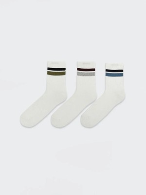 LC Waikiki Ekru Çizgili Erkek Soket Çorap 3'lü