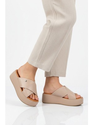 Pierre Cardin Bej Çapraz Bantlı Kadın Topuklu Terlik PC-54641 Z