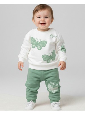 Ege Bebek Kız Bebek Mevsimlik Kelebek Baskılı 6-9-12-18-24 Aylık 2 Iplik %100 Pamuk Alt Üst Bebek Takımı