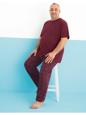 Aydoğan Erkek Dinç Büyük Beden Koton Kısa Kol Bordo Pijama Takım 0180