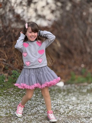 Yiğit Butik Kalp Desenli Tütü Etekli Kız Çocuk Takım