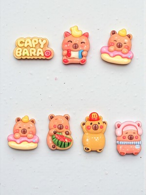 Hediye Fikri Mini Capybara 7’li Dekoratif Sticker Set – Çift Taraflı Bantlı Araba Torpido Süsü & Çocuk Odası Dolap Süsü