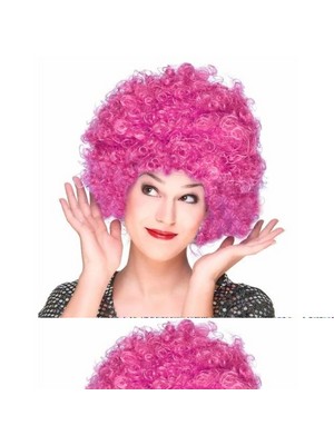 Aesco Fuşya Renk Kıvırcık Afro Bonus Peruk Saç Parti Peruğu