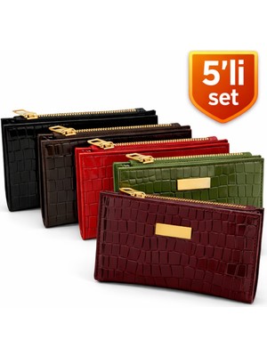 Adelina Bags 5'li Cüzdan Paketi Timsah Deseni Görünümlü Basic Küçük Cüzdan 5 Adet