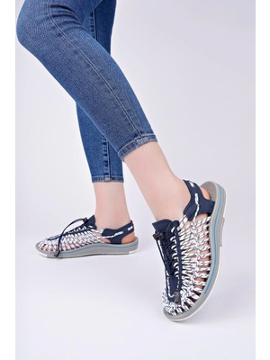 Aymood Lastikli Bağcıklı Ünisex Yaz Erkek Sandalet Kadın Terlik Dokuma Tasarım Plaj Sandaletleri Nef