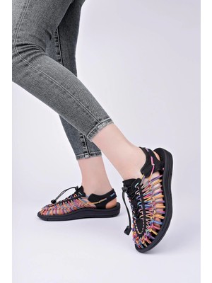 Aymood Lastikli Bağcıklı Ünisex Yaz Erkek Sandalet Kadın Terlik Dokuma Tasarım Plaj Sandaletleri Nef