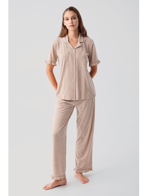 Artış Collection Kısa Kollu Düğmeli Fırfırlı Pamuklu Pijama Takım 19219