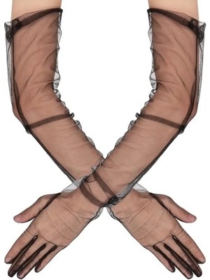 Aesco Uzun Boy Likralı Siyah Yetişkin Mega Tül Eldiven