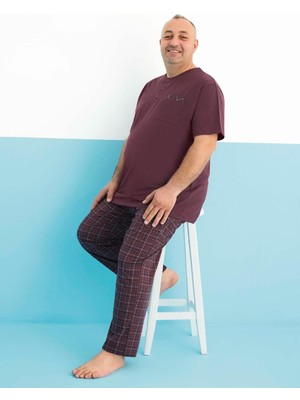 Aydoğan Erkek Dinç Büyük Beden Koton Kısa Kol Vişne Pijama Takım 0007