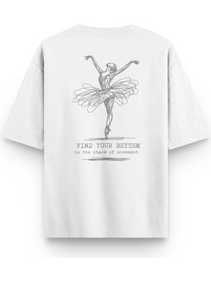 Overoz Balerin Find Your Rhythm Sırt Baskılı Yarı Oversize Beyaz Tshirt 1386