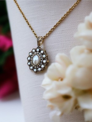 Fayra Accessories Oval Taşlı Inci Kolye