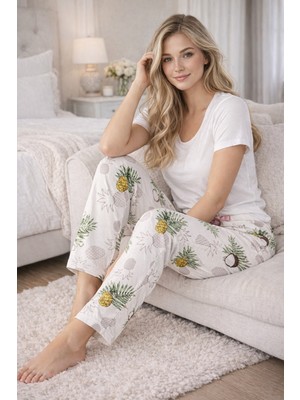 Remsa Kadın Viskon Kumaş Penye Tek Pijama Alt 05 Ekru