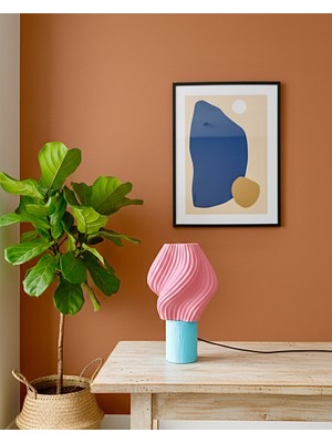 Piccomino Candy Art Modern Masa Lambası - Dalgalı Form Pembe Gece Lambası - Estetik Dekoratif Aydınlatma