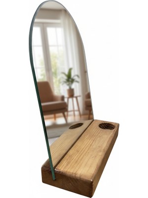 Aynalı Mumluk Çam Masif Ahşap