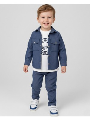 Ege Bebek Erkek Çocuk 2-3-4-5 Yaş Mevsimlik 3'lü Gömlekli Şık Bayramlık Alt Üst Takım