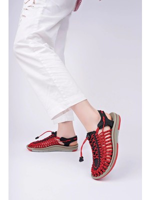 Aymood Lastikli Bağcıklı Ünisex Yaz Erkek Sandalet Kadın Terlik Dokuma Tasarım Plaj Sandaletleri Nef