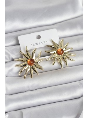 Solenya Güneş Model Gold Renk Pirinç Kadın Küpe