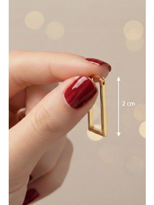 Bilezikci 14 Ayar Altın Taşsız Dikdörtgen Küpe - Geometrik Modern Takı