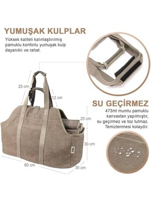 Nexa Ağır Hizmet Çantası, Waxed Kanvas, Şömine Odun Çantası, Şömine Odunluk Kamp Için Yakacak Kütük Taşıma Depolama Çantası, Şömine Odun Sobası Aksesuarları - Büyük Boy - Haki