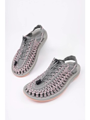 Aymood Lastikli Bağcıklı Ünisex Yaz Erkek Sandalet Kadın Terlik Dokuma Tasarım Plaj Sandaletleri Nef