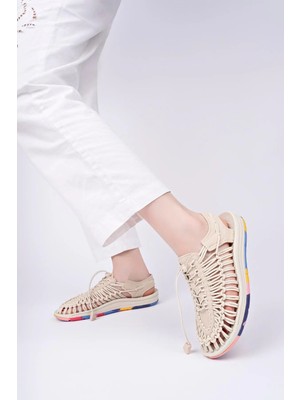 Aymood Lastikli Bağcıklı Ünisex Yaz Erkek Sandalet Kadın Terlik Dokuma Tasarım Plaj Sandaletleri Nef