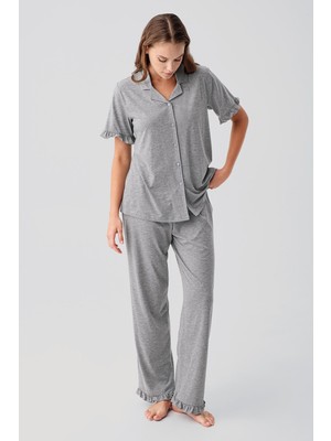 Artış Collection Kısa Kollu Düğmeli Fırfırlı Pamuklu Pijama Takım 19219