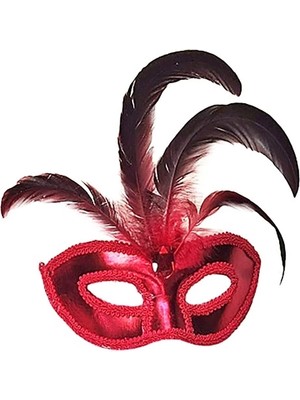 Aesco Rugan Kaplama Kırmızı Tüylü Parti Maskesi