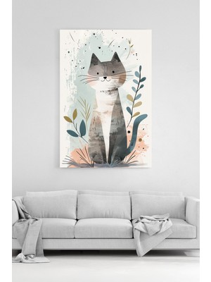 HonataDizayn Pastel Renkli Sevimli Kedi Desenli Modern Sanatsal Dekoratif Kanvas Tablo