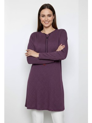 SSO Tunik Simli Triko Uzun Boy Ip Detaylı Kolları Lastikli Tesettür Anne Tunik