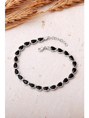 Sümer Telkari 2 Farklı Renk Seçenekli Damla Rodyumlu 925 Ayar Gümüş Bileklik 4897