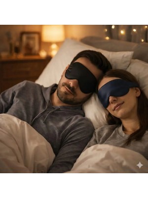 Mpy Global %100 İpek Saten Uyku Maskesi ,Göz Bandı, 2li Set, Uyku Bandı, Yoga Bandı Siyah-Lacivert