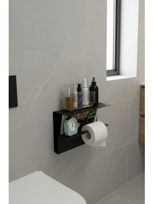 Grandmix Minimalist Metal Tuvalet Kağıdı Tutucu ve Banyo Rafı 35X22 cm