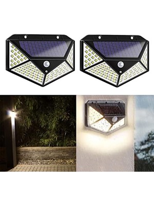 Nexa Solar Lamba 100 LED Pır Hareket Sensörlü Dış Duvar Lambası IP65 Bahçe Teras - 2 Adet