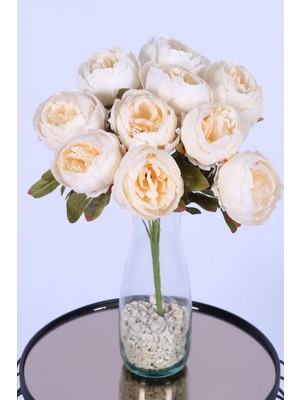 Yapay Çiçek Sitesi Yapay Incili Şakayık Demet Krem 10 Dal