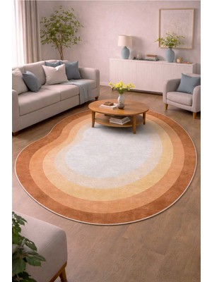 Qatalina Özel Kesim Turuncu Modern Halı Makinede Yıkanabilir Kaymaz Taban Leke Tutmaz Dekoratif Halı 130TRNC